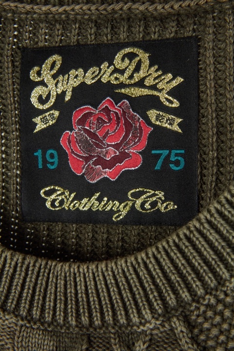 SUPERDRY zjawiskowy sweter odkryte ramiona bawełna kolor khaki M