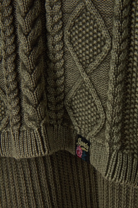 SUPERDRY zjawiskowy sweter odkryte ramiona bawełna kolor khaki M