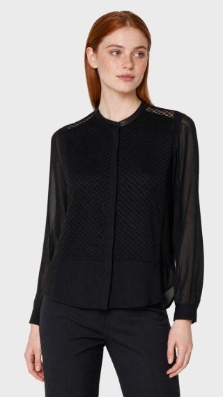 THE KOOPLES bluzka koszulowa transparentna szyfonowa stójka skórzana M