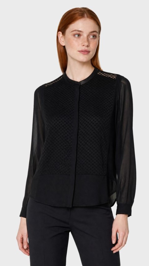 THE KOOPLES bluzka koszulowa transparentna szyfonowa stójka skórzana M
