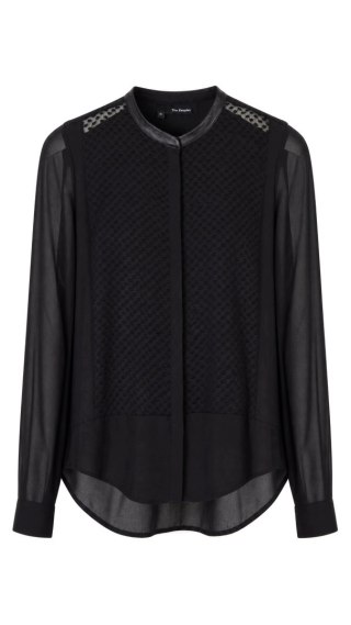 THE KOOPLES bluzka koszulowa transparentna szyfonowa stójka skórzana M