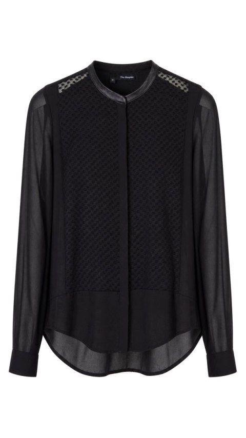 THE KOOPLES bluzka koszulowa transparentna szyfonowa stójka skórzana M