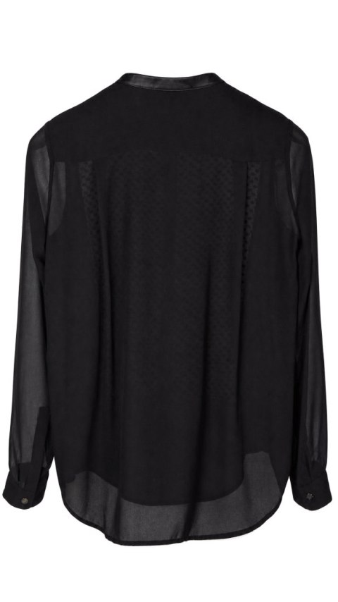 THE KOOPLES bluzka koszulowa transparentna szyfonowa stójka skórzana M